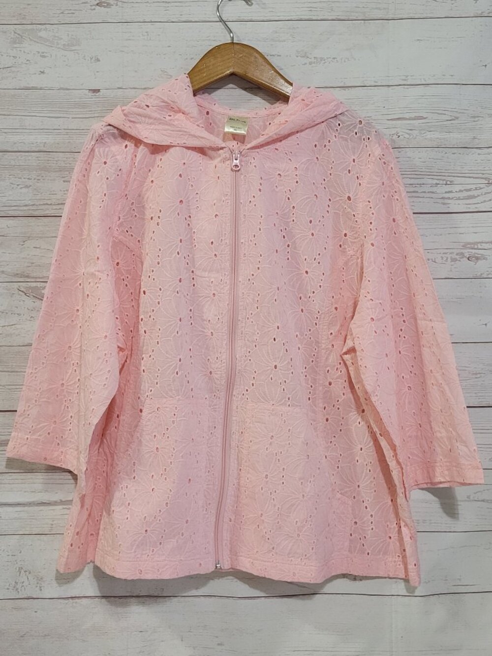 Blair Lightweight Eyelet Lace Jacket Womens XL Pink 100% Cotton Girlcore Hooded